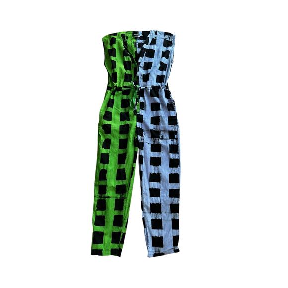 OSEI-DURO Accra Jumpsuit Green & Blue Black Check Size Small - Picture 2 of 4